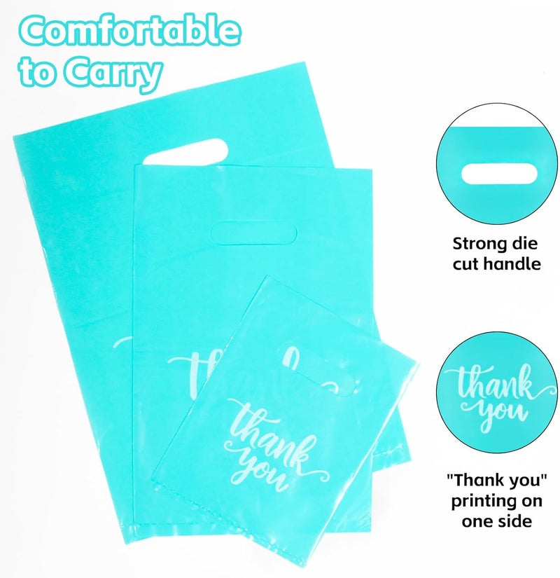 Heran 200PCS Thank You Bags for Business Small, Turquoise Sales Bag for Small Business Clothes Boutique Gift, 3 Sizes Plastic Retail Grocery Shopping Bags, Reusable Goodie Bag Bulk for Store Party Purchase - Image 5